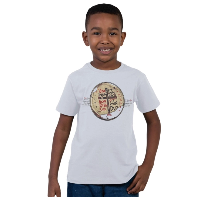 Camiseta Infantil Medalha das Duas Cruzes - Branco