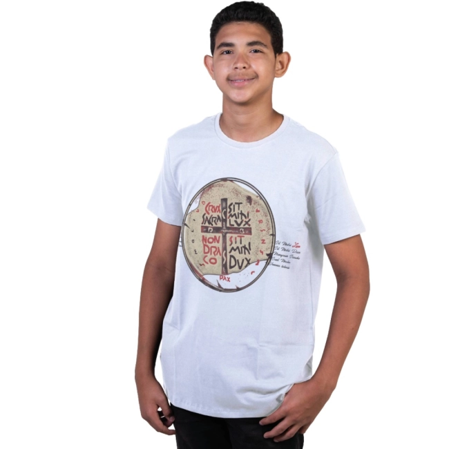 Camiseta Juvenil Medalha das Duas Cruzes - Branco