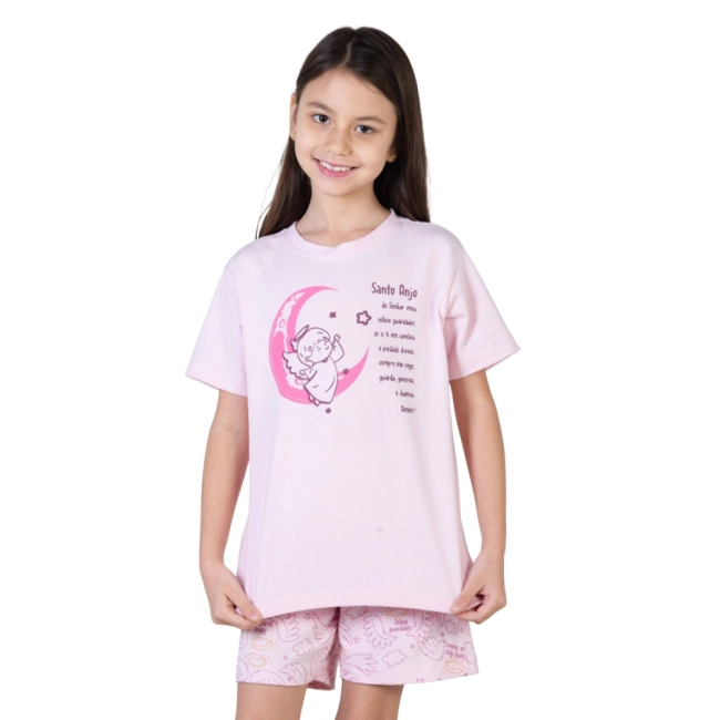 Pijama Infantil Anjo da Guarda - Rosa