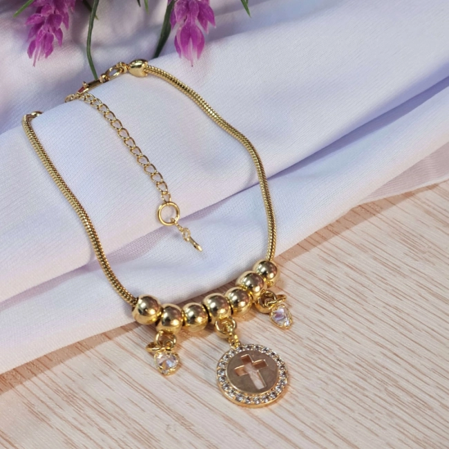 Pulseira Berloques Cruz e Zircônias
