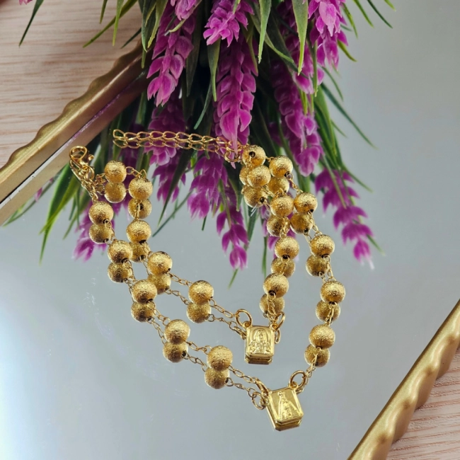 Pulseira Dupla Nossa Senhora do Carmo Bolinhas - Fosca